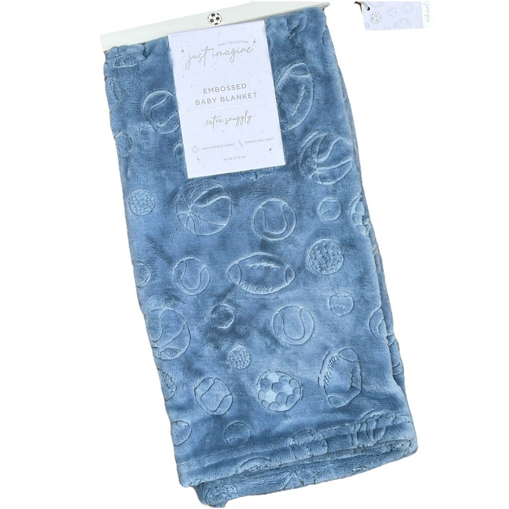 Just Imagine Embossed Plush Baby Blanket Sport Time Dusk Blue Soccer Football